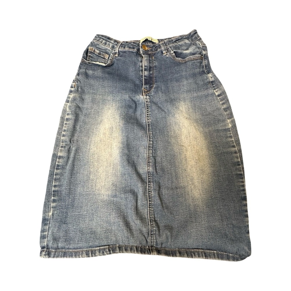The Main Street Exchange Denim Skirt Womens 4 Blue Faded Straight Stretch Casual